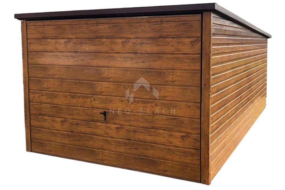 Garaż Blaszany 3X5 Brama - Drewnopodobny Orzech - Spad W Tył  Nb95