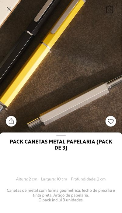 Pack Canetas Metal Papelaria (PACK DE 3) Zara Home NOVO
