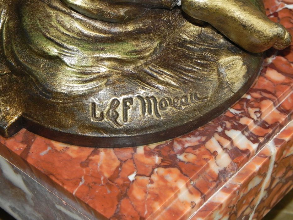 Zegar kominkowy figuralny, sygnowany antyk, L.&F. Moreau