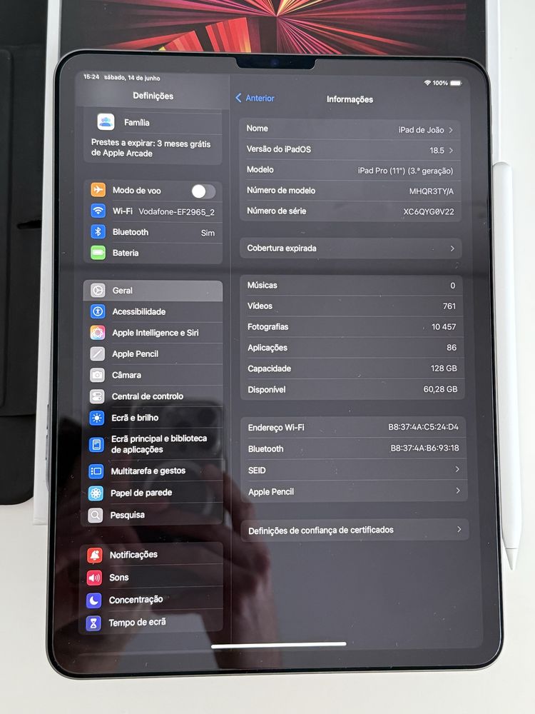 iPad Pro 11" M1 (3ª geração) - como novo + Apple Pencil (2ª geração)