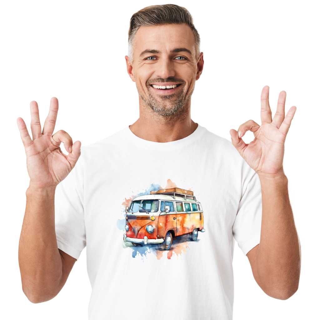 Biała koszulka MĘSKA z nadrukiem *T-shirt Bus VINTAGE rozmiar S*