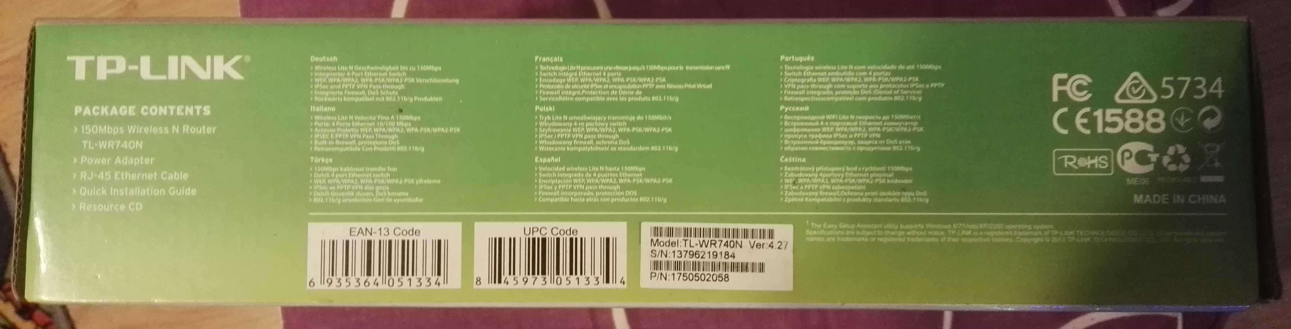 Bezprzewodowy router TP-Link TL-WR740N 802.11n 150Mb/s NOWE