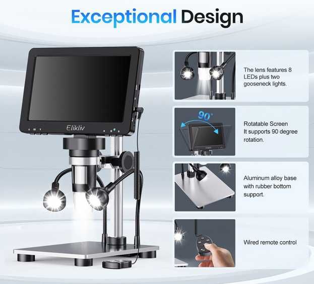Microscópio digital LCD HD 7" 1200X, Eletronica