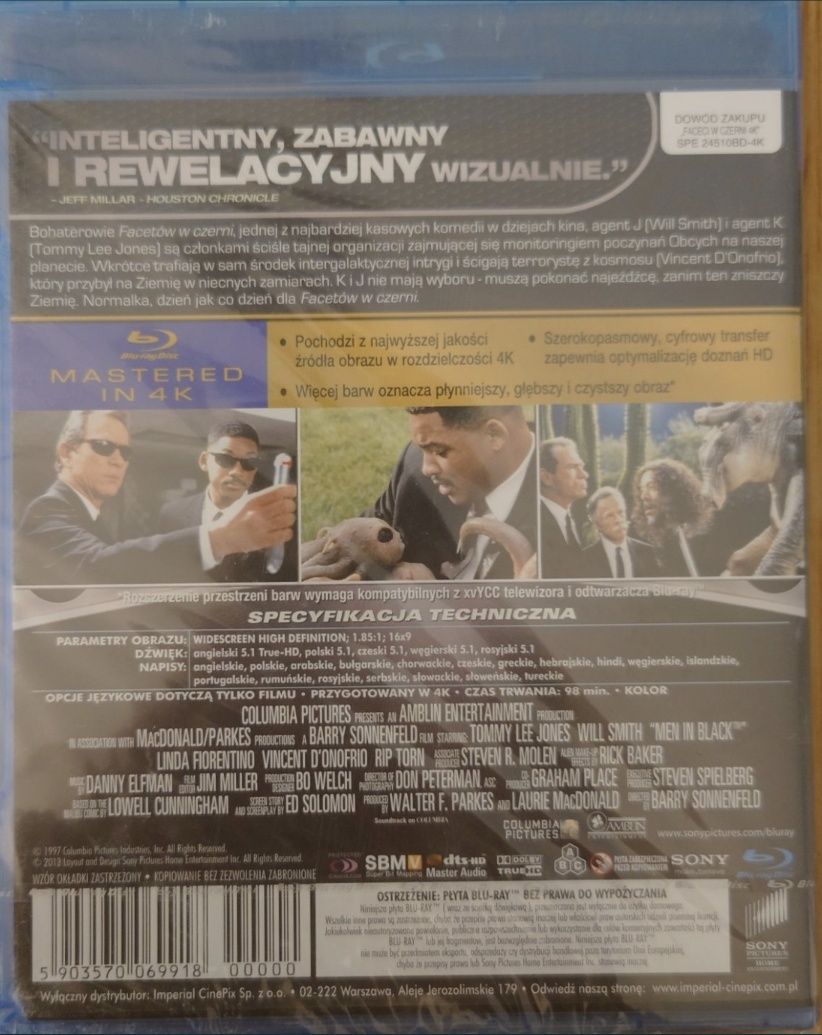 Płyta Man in Black na Blu-ray 4K, nowa w folii