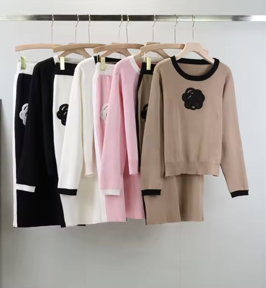 Kontantto komplet w rozu sweter spodnica dzianina xs-3xl