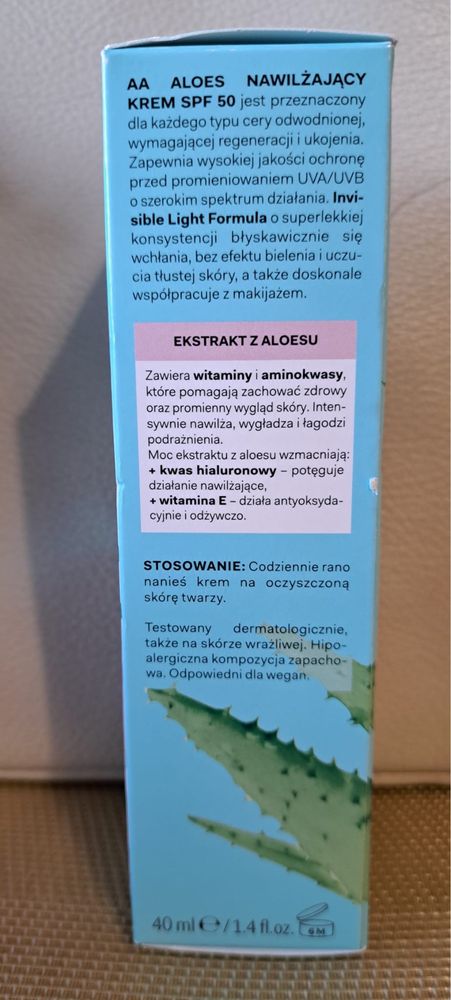 AA Aloes nawilżający krem do twarzy z SPF50, 40 ml