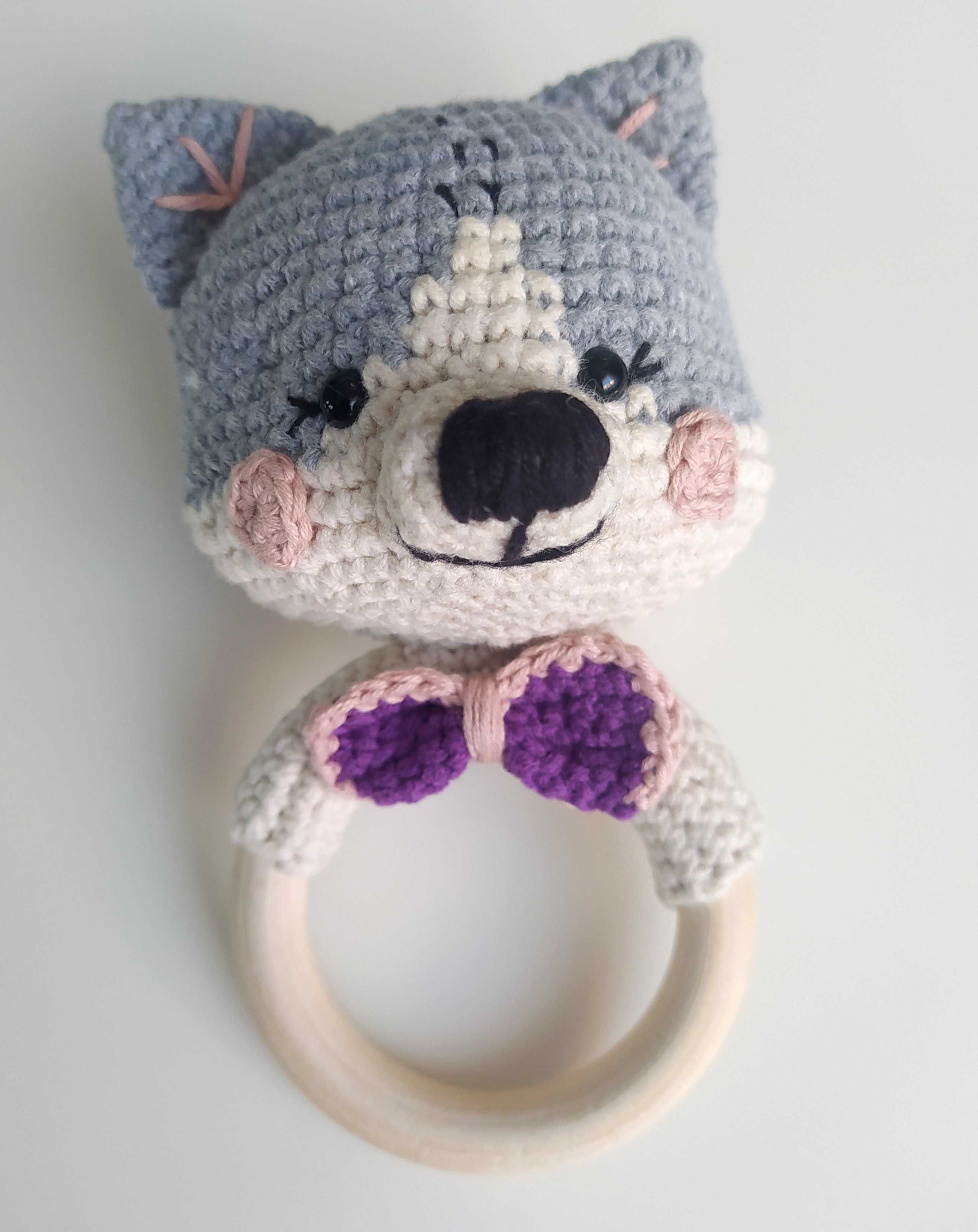 Komplet kotek + chwytacz - rękodzieło amigurumi - prezent