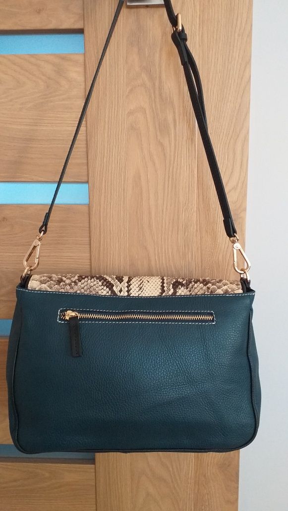 WĄŻ oryginalna skóra naturalna węża torebka crossbody granat brąz