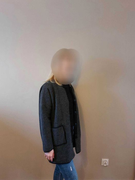 Szary wełniany płaszcz damski oversize rozm. S/M