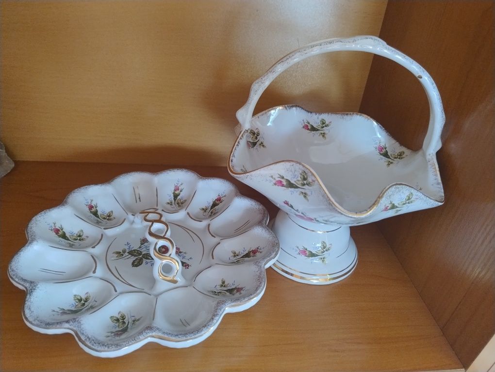 Zestaw porcelanowy - koszyk i tacka na jajka