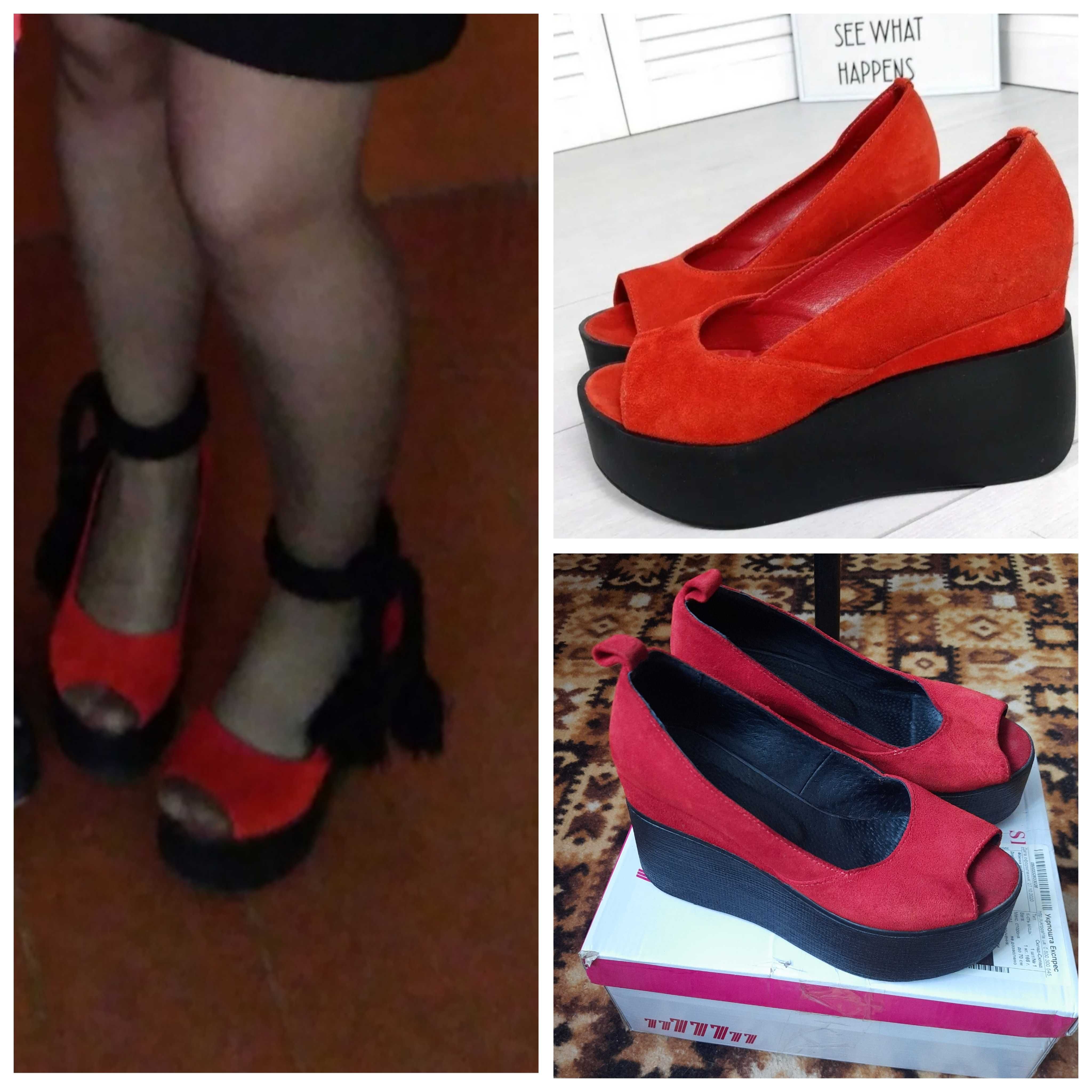 Жіночф туфлі замшеві червоні
