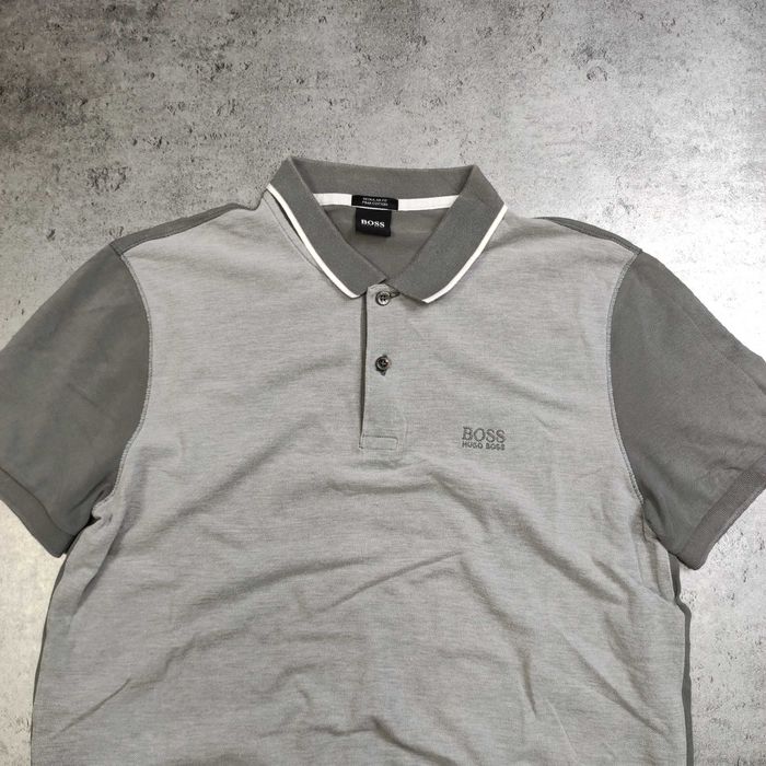 MĘSKA Koszulka POLO Elegancka Szara Bawełna Rękawki Hugo Boss Logo