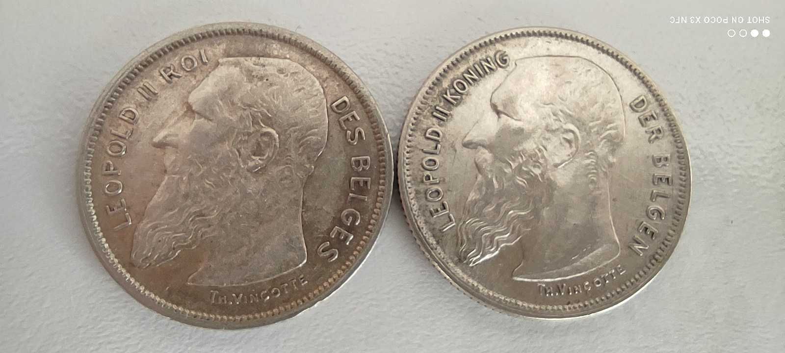 Monety srebrne zestaw 2 franki Belgia 1909 des i der ładne Ag srebro