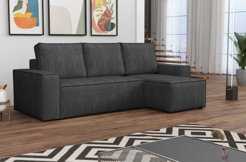 Narożnik Rozkładany Sztruks Rogówka z Funkcją Spania Pościel Kanapa