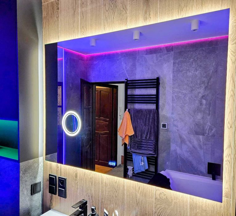 NOWE lustro SHINE LED 140 x 100 cm z zegarem podświetlane, podgrzewane