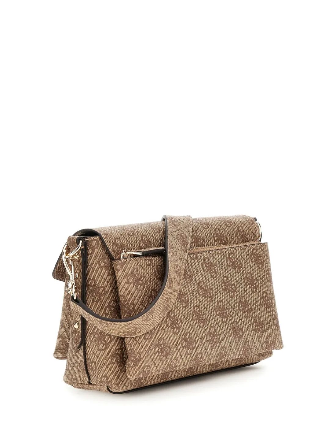 torebka damska guess beżowa z nadrukiem monogramu