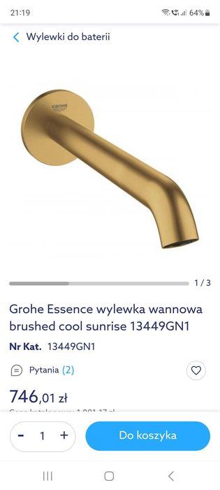 brushed cool sunrise 13449GN1 , wylewka zloto szczotkowane