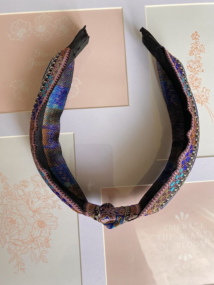 Opaska do włosów Boho/Ethnic Folk haftowana, Blue