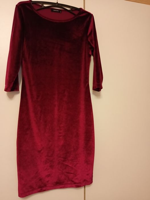 Sukienka welurowa ,bordowa S