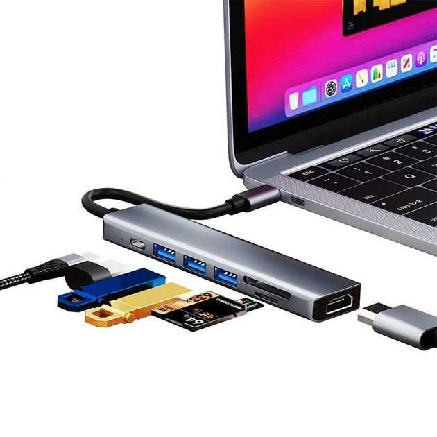 Адаптер Onvian HUB 7in1 USB-C to USB-3шт/HDMI/TF SD Slot/PD Adapter