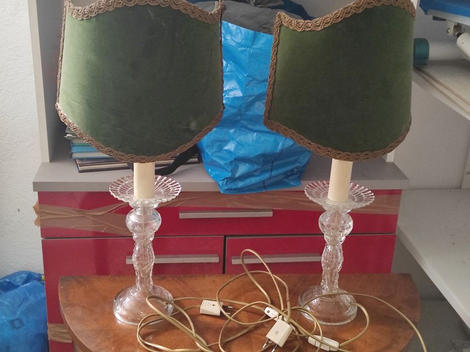 Par candeeiros antigos vintage capas verdes antiguidade velas dourado