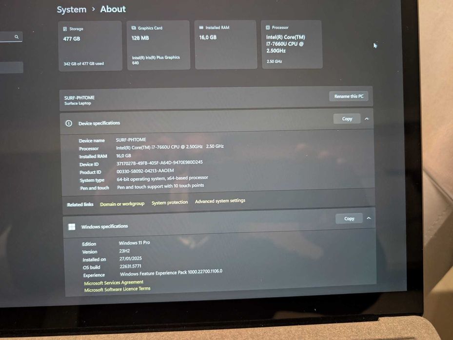 Excelente Surface Pro Laptop- disco 500SSD