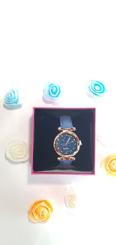 Relógio para mulher blue&golden de pele