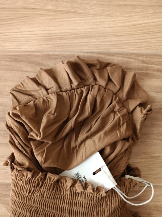 Brązowa cienka bluzka z długim rękawem półgolf wiskoza L 40