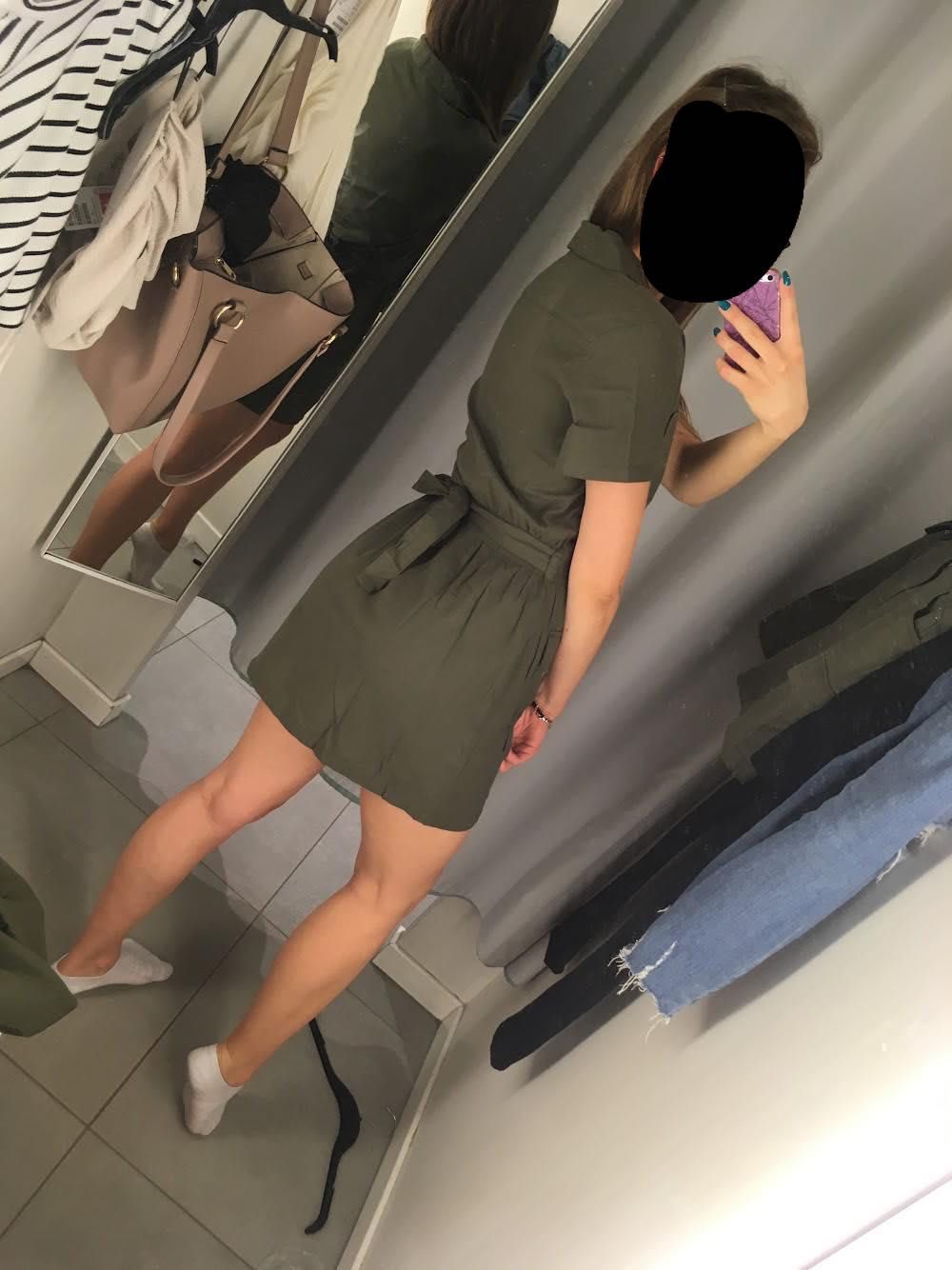 H&M bawełniana szmizjerka 38 S M sukienka khaki z kieszeniami zielona