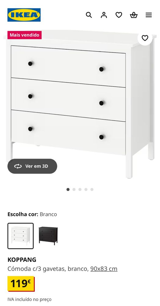 Cómoda Koppang c/ 3 gavetas