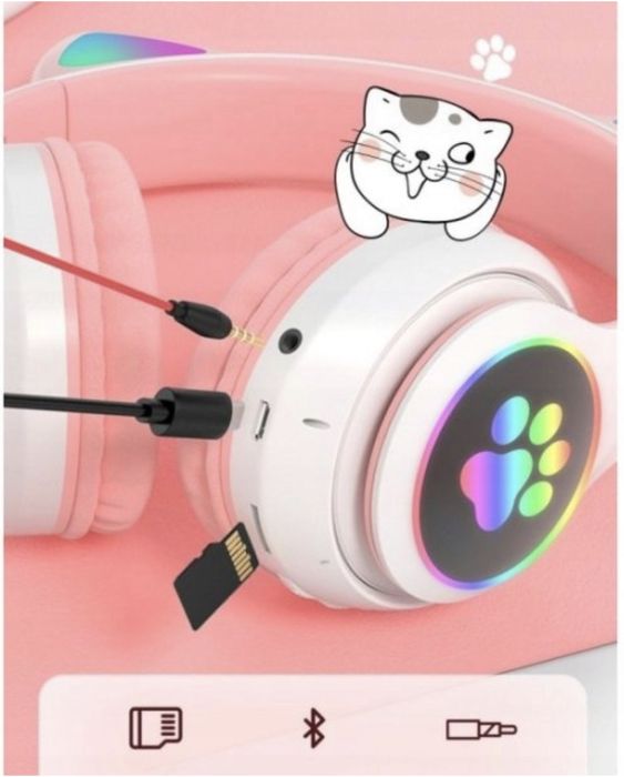 Słuchawki dla dzieci kocie uszy bezprzewodowe RGB