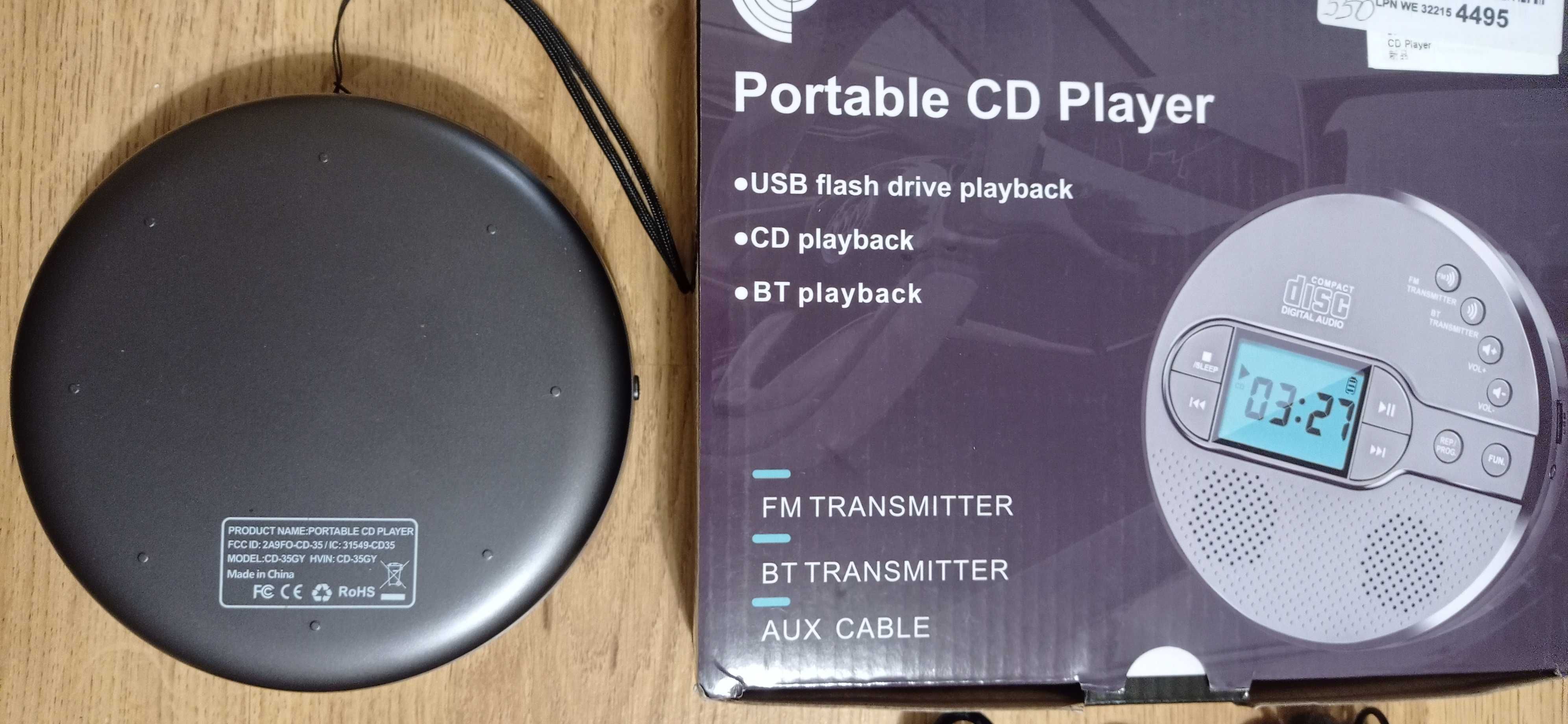 CD-програвач з Bluetooth, акумуляторною батареєю, FM/USB/AUX