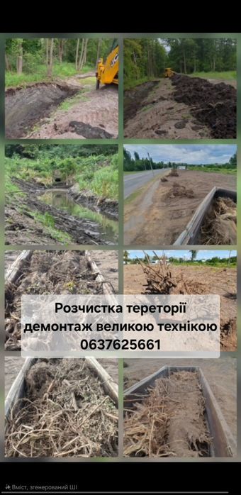 Виконання робіт, повне очищення території, демонтаж будівель, дахів.