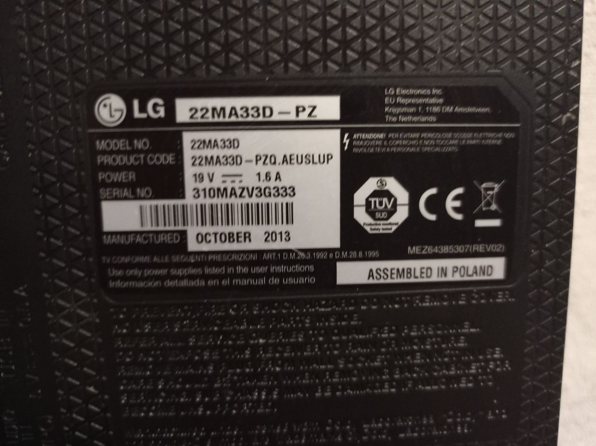 Monitor LG 22MA33D-PZ (tv) 21.5 cali z pilotem i zasilaczem