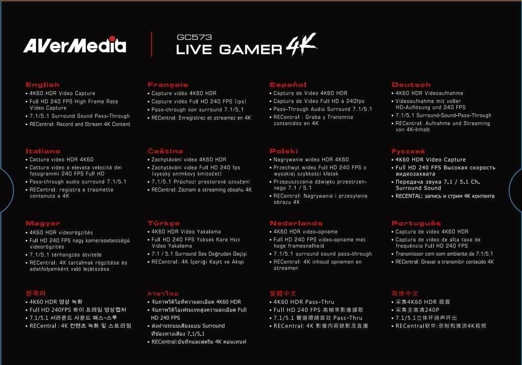 AVerMedia Live Gamer 4K GC573 Карта захоплення відео 4K60 HDR10 Нова