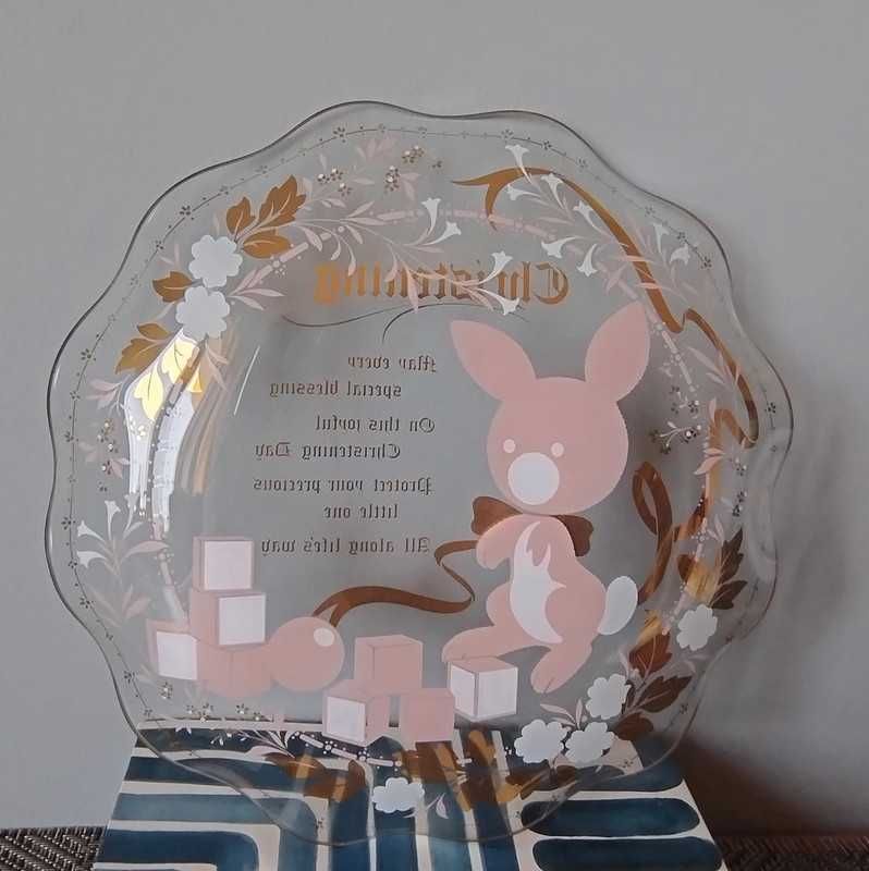 Patera talerz różowy narodziny dziecka baby shower chrzest chrzciny