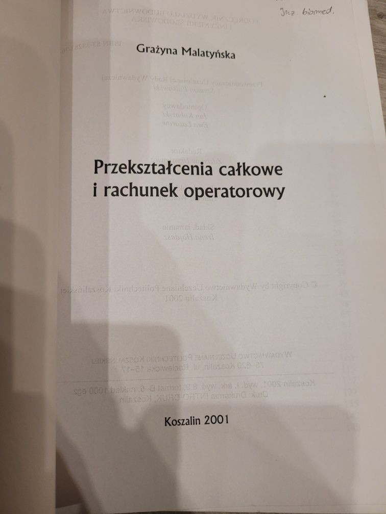 Przekształcenia całkowe i rachunek operatorowy Malatyńska