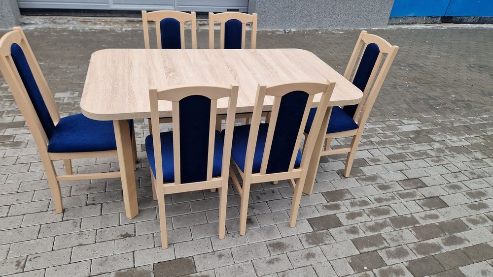 Nowe : Stół 80x140/180 + 6 krzeseł,  sonoma + granat , dostawa cała PL