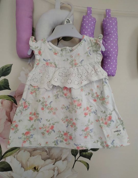 Zestaw newbie 74 top piwonie miętowe żółte, tunika, bloomersy rampers