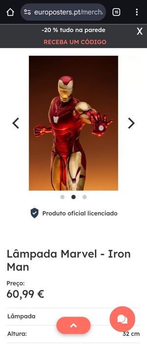 Candeeiro Iron Man Oficial Marvel