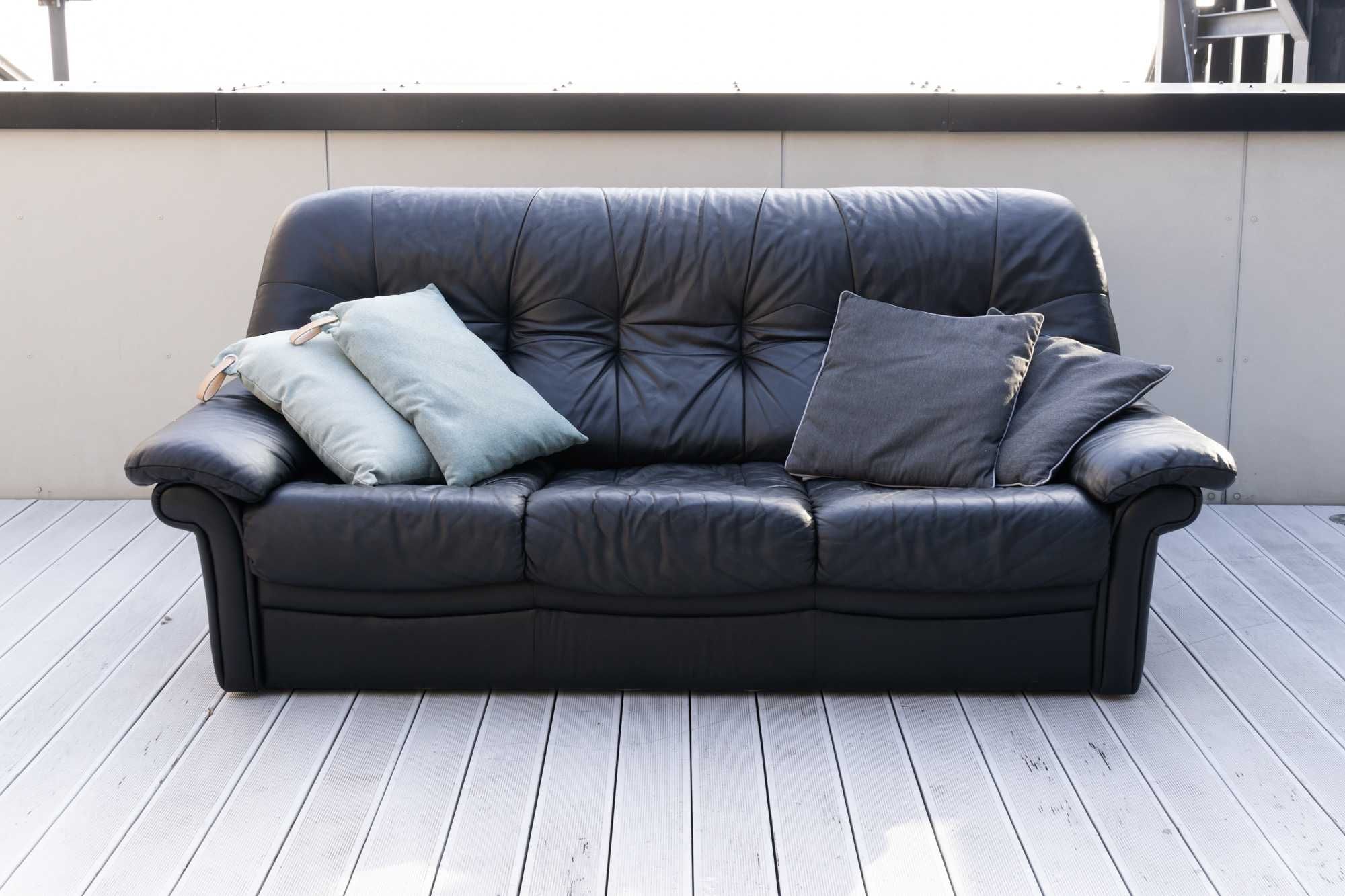 Czarna skórzana luksusowa kanapa narożnik sofa 3-osobowa z Australii