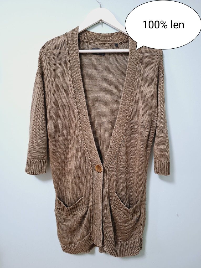 Kardigan sweter Marc O'Polo XS 34 len lniany khaki zielony
