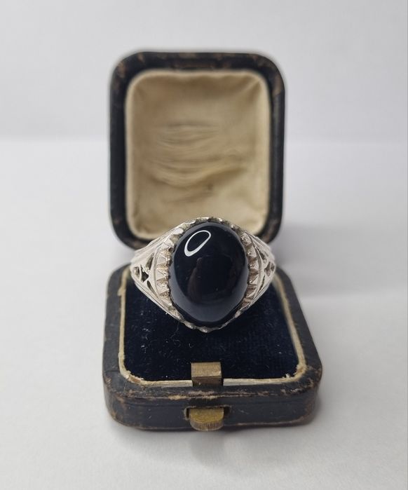 Pierścionek sygnet srebrny z onyksem srebro 900