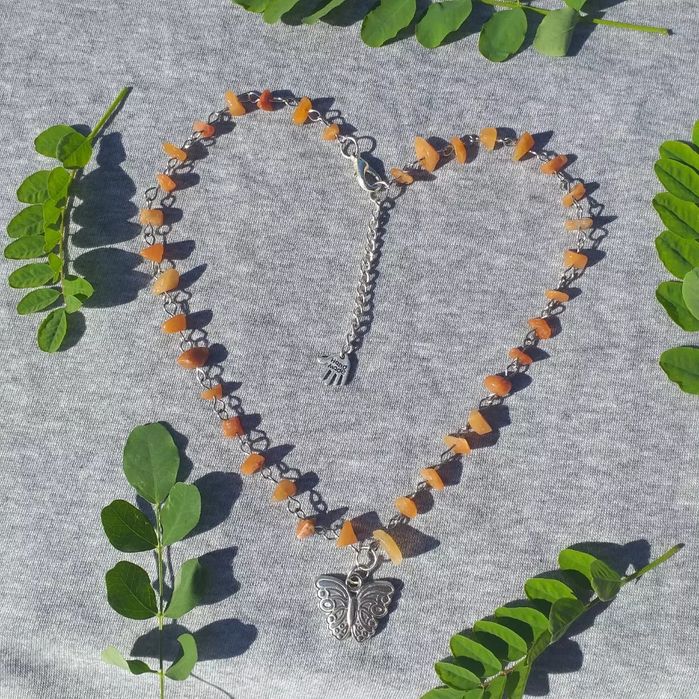 Naszyjnik wisior handmade pomarańczowy awenturyn motyl aesthetic
