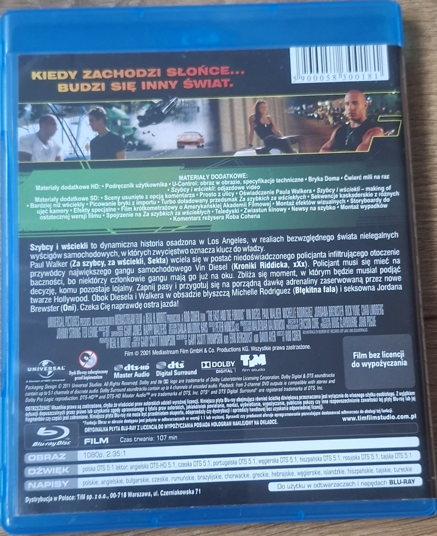 Szybcy I wściekli 1 blu ray pl Vin Diesel Paul Walker
