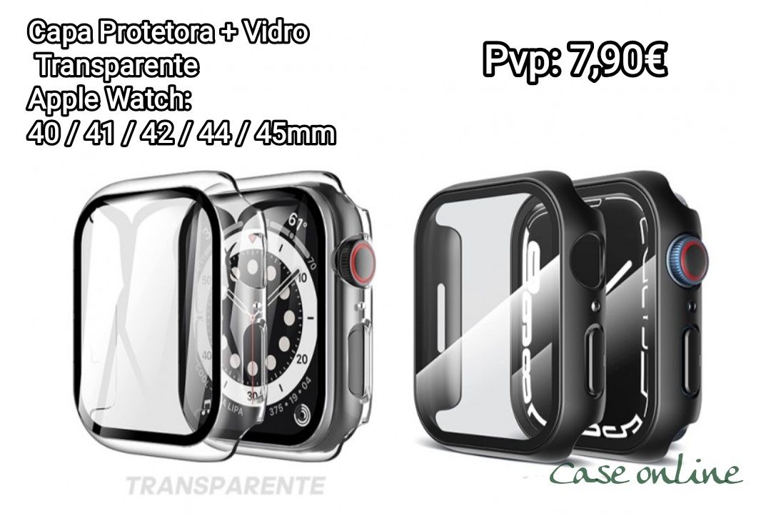 Capa + Vidro Protecção Watch - Transparente/Pret - 40/41/42/44/45/49mm
