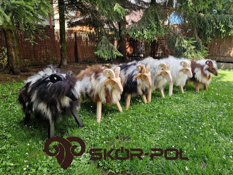 Baran Dekoracyjny Obity Skórą Owczą Stołek Krzesło Skór-Pol