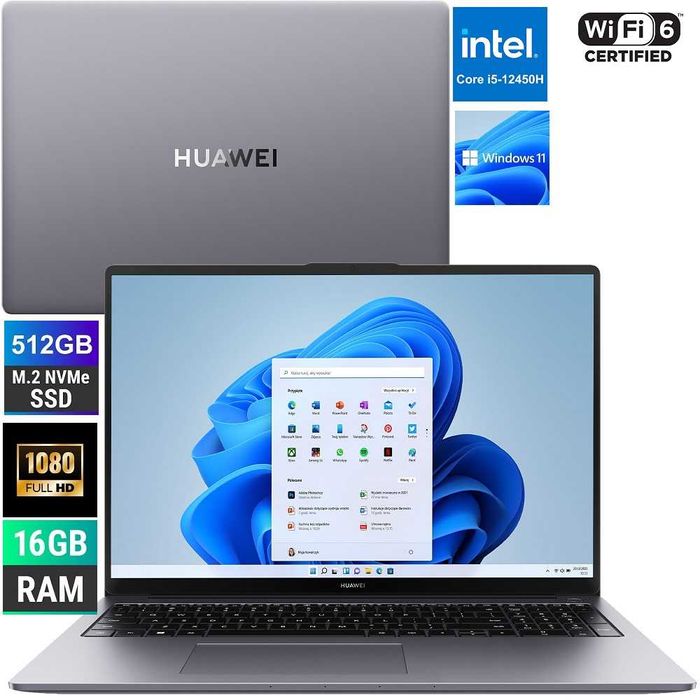 Notebook Huawei D16 16 cali i5-12450H 12X4,4GHz 16GB RAM 512SSD Win 11
