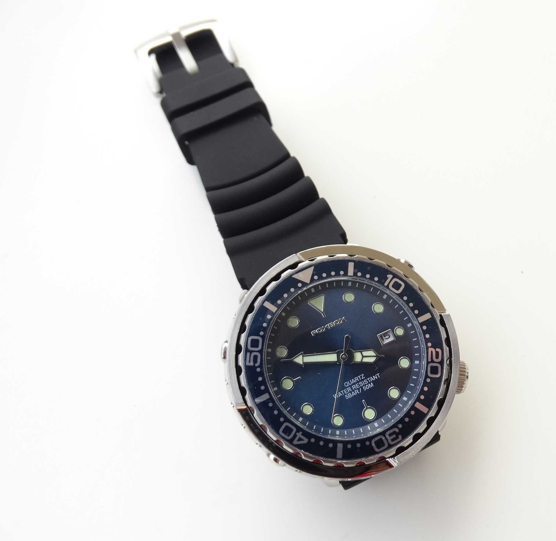 Zegarek męski styl nurka 47mm tuńczyk Foxbox luma wodoszczelny WR50
