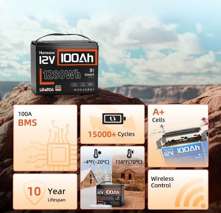 АКУМУЛЯТОР LiFePO4 12V 100Ah 10,5 кг BT (всі деталі та умови в описі)